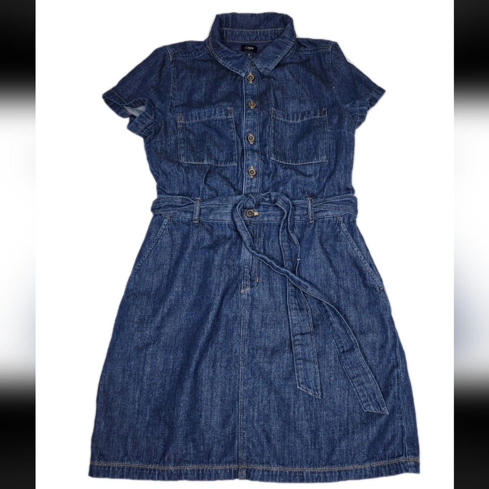 J. Crew Womens Utility Denim Belted Mini Dress Size 6 EUC Costal Cowgirl Classic - Picture 8 of 12